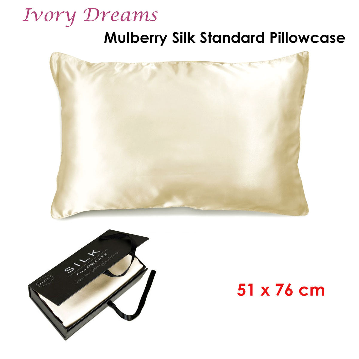 Ardor Mulberry Silk Standard Pillowcase 51 x 76 cm - Ivory Dreams, Solid Colour