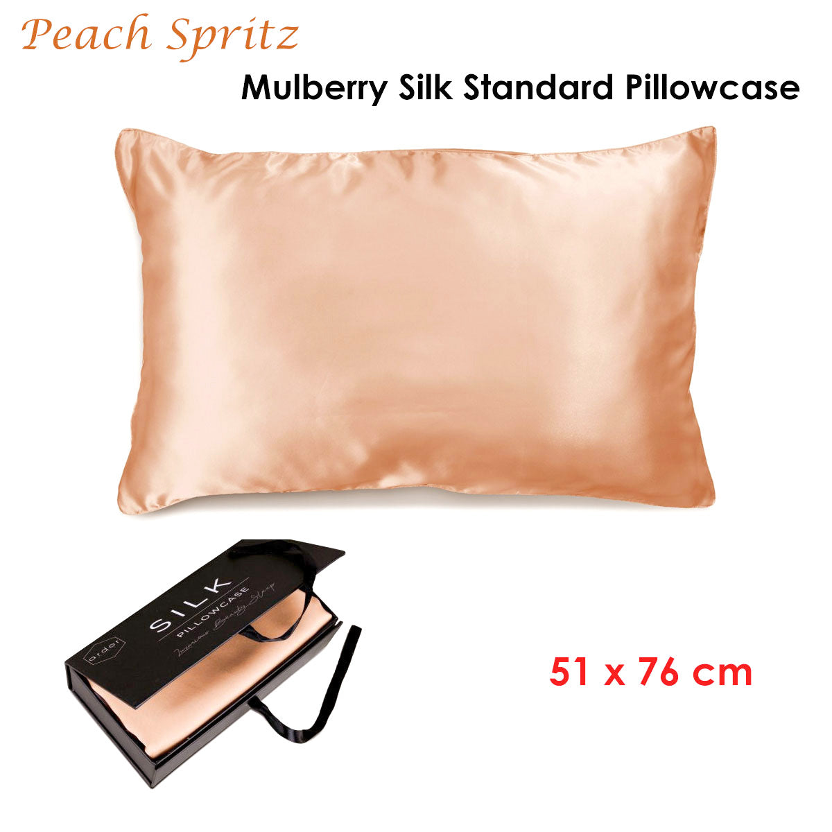Ardor Mulberry Silk Standard Pillowcase Peach Spritz 51 x 76 cm - Solid Colour Design - SuperSaverAU - view 2