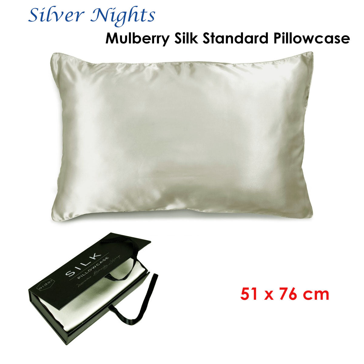 Ardor Mulberry Silk Standard Pillowcase Silver Nights 51 x 76 cm, Machine Washable - SuperSaverAU - view 2