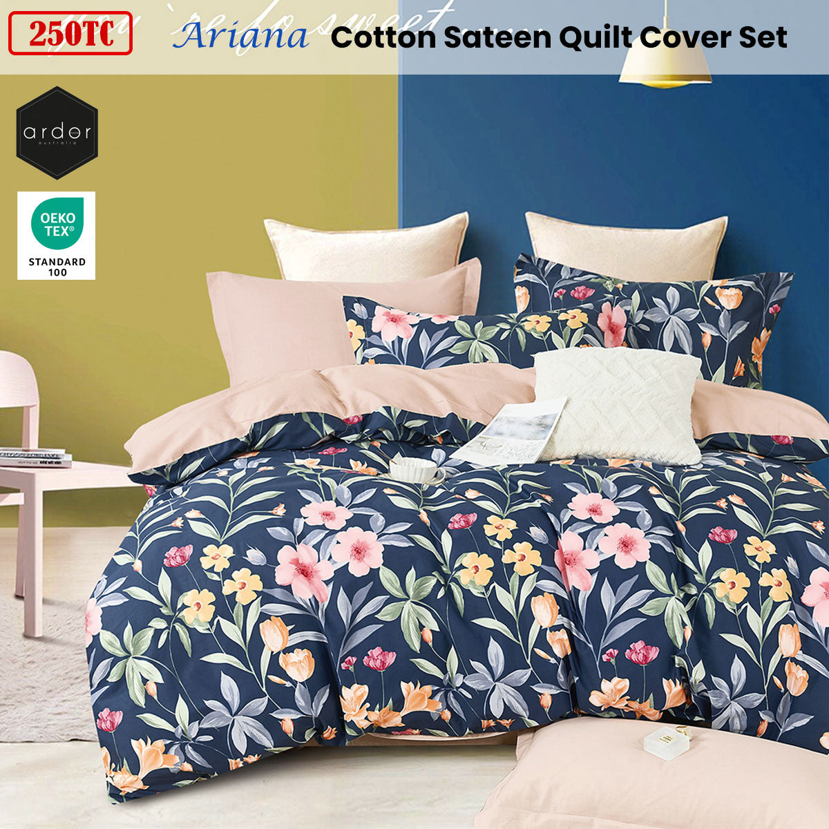Ardor Floral Cotton Sateen Quilt Cover Set 250TC Queen - Vibrant Spring Design - SuperSaverAU - view 2