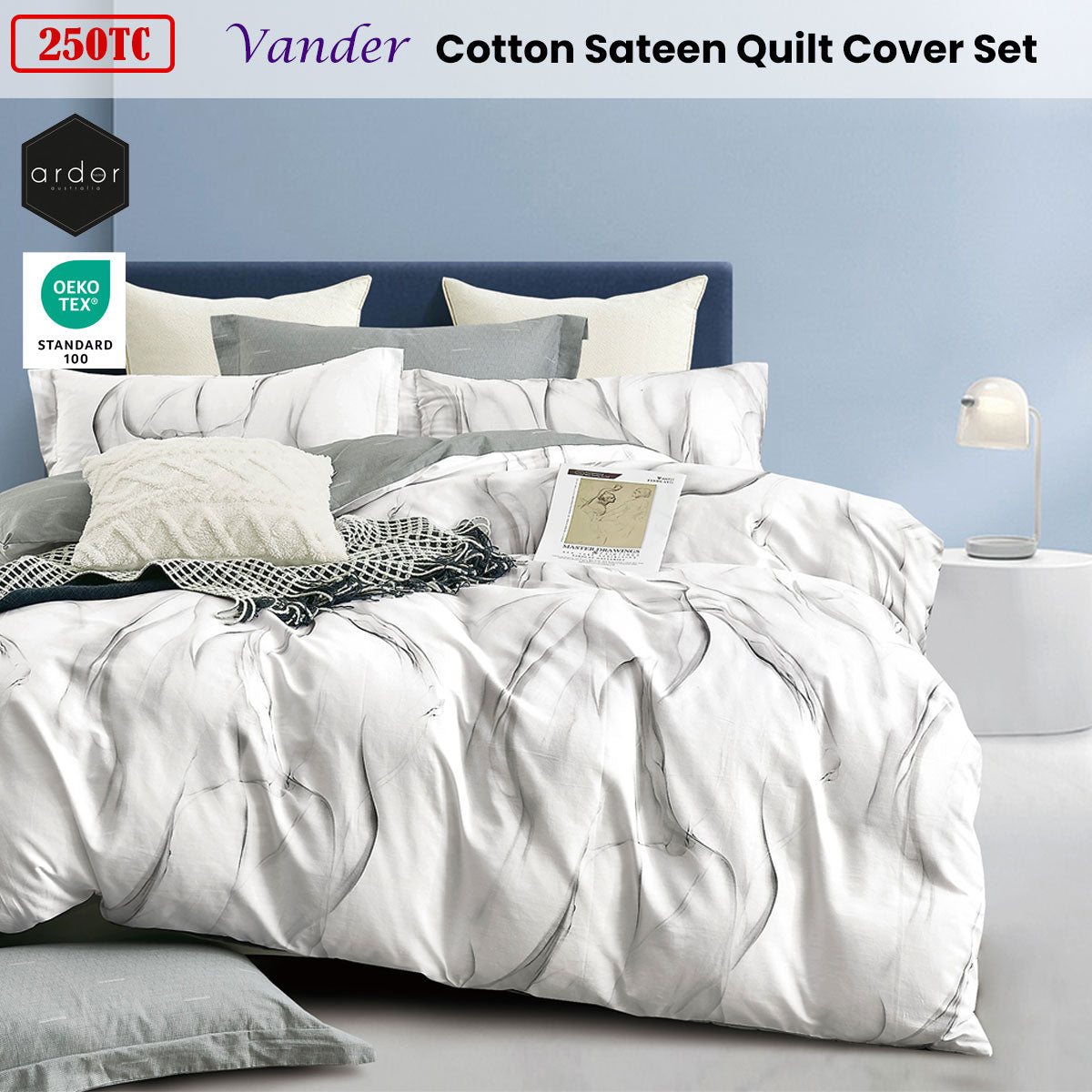 Ardor Cotton Sateen Quilt Cover Set King - 250TC, Flowing Line Print Design - SuperSaverAU - view 1
