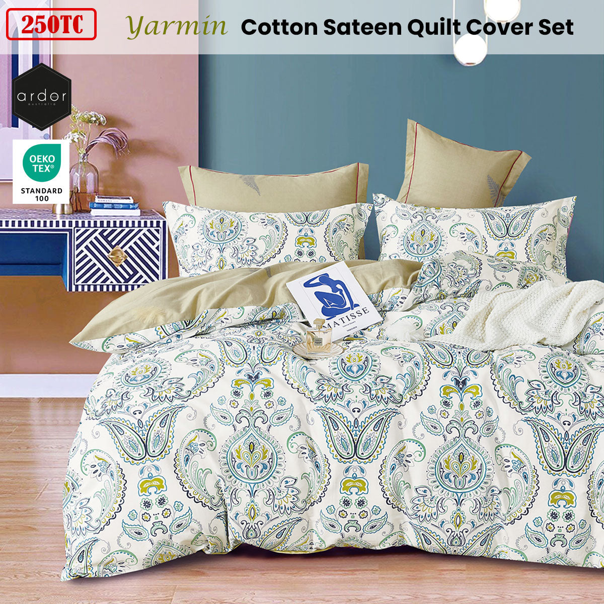 Ardor Moroccan Cotton Sateen Quilt Cover Set King - 250TC, Geometric Design - SuperSaverAU - view 2