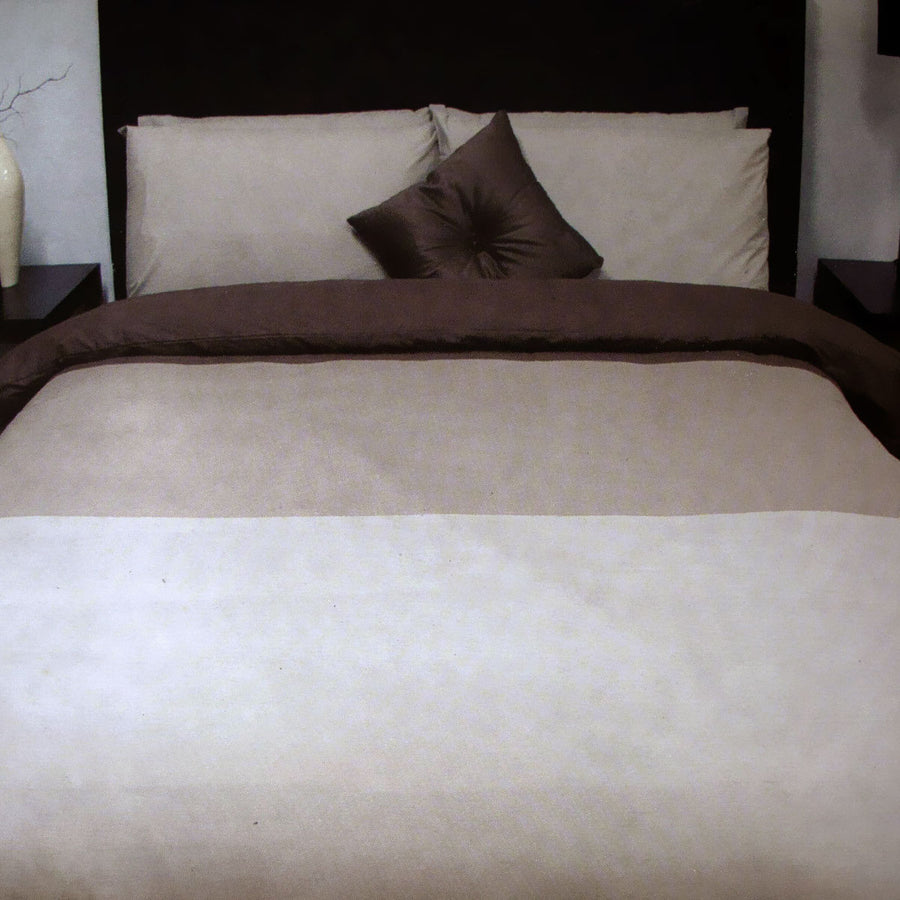 Essentially Home Living Chocolate 3 Tone Quilt Cover Set + Fitted Sheet Double - SuperSaverAU - view 1