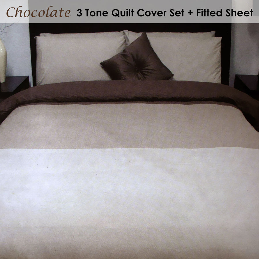 Essentially Home Living Chocolate 3 Tone Quilt Cover Set + Fitted Sheet Queen - SuperSaverAU - view 1