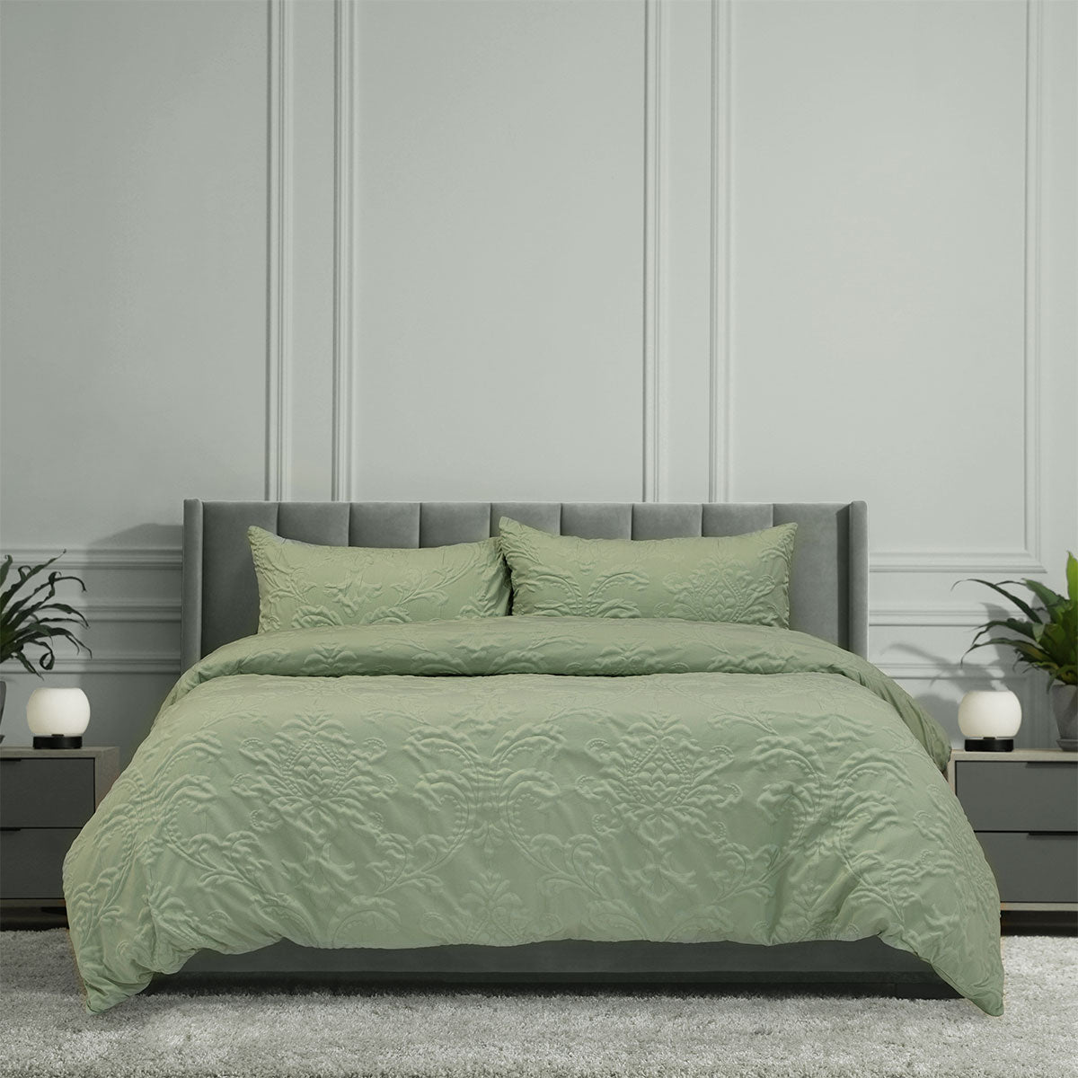 Ardor Adeline Sage Jacquard Damask Quilt Cover Set – King