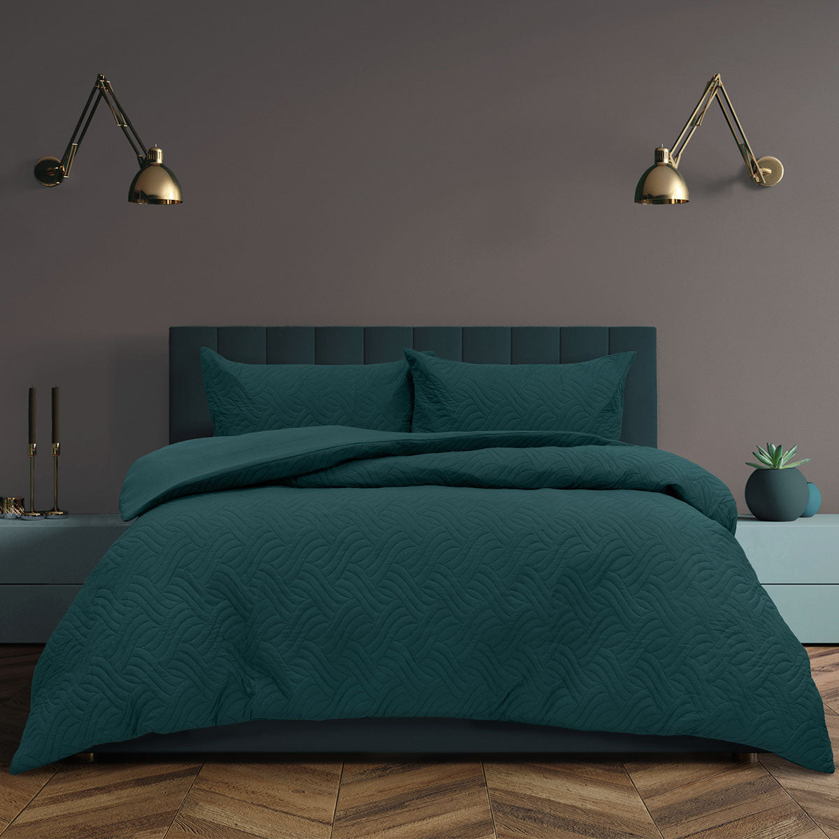 Ardor Asher Deep Teal Embossed Quilt Cover Set – Queen