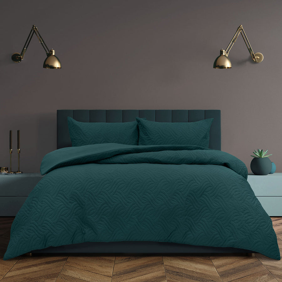 Ardor Asher Deep Teal Embossed Quilt Cover Set – Queen