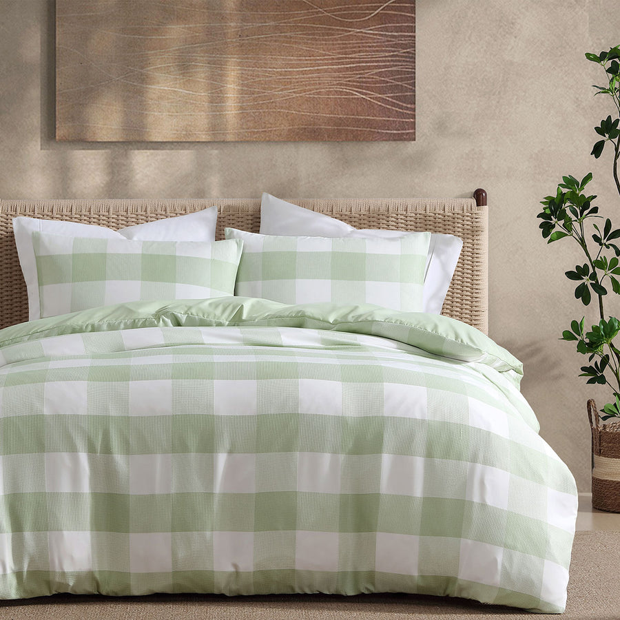 Ardor Ashlea Sage Waffle Check Quilt Cover Set – King