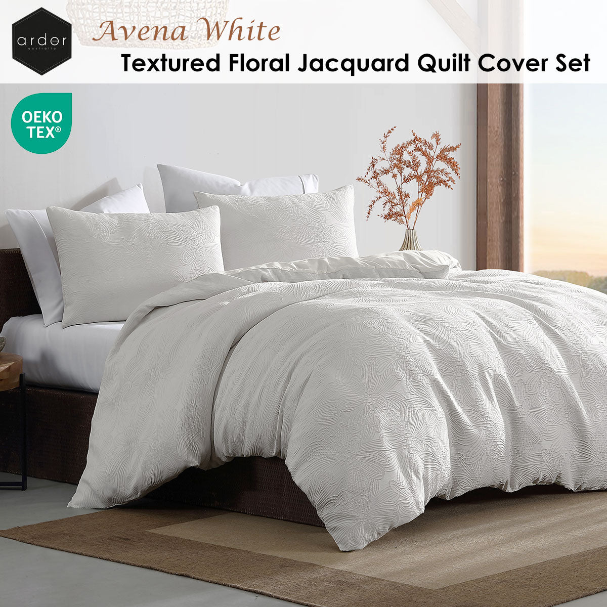 Ardor Avena White Floral Jacquard Quilt Cover Set – King