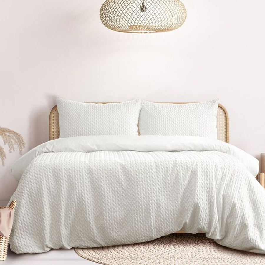 Ardor Embossed Quilt Cover Set Bondi White Double - Soft Polyester, Fresh Design - SuperSaverAU - view 1