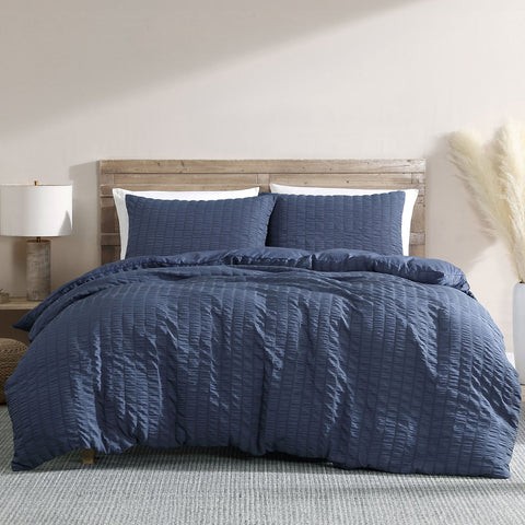 Ardor Byron Navy Seersucker Quilt Cover Set King - SuperSaverAU - view 1