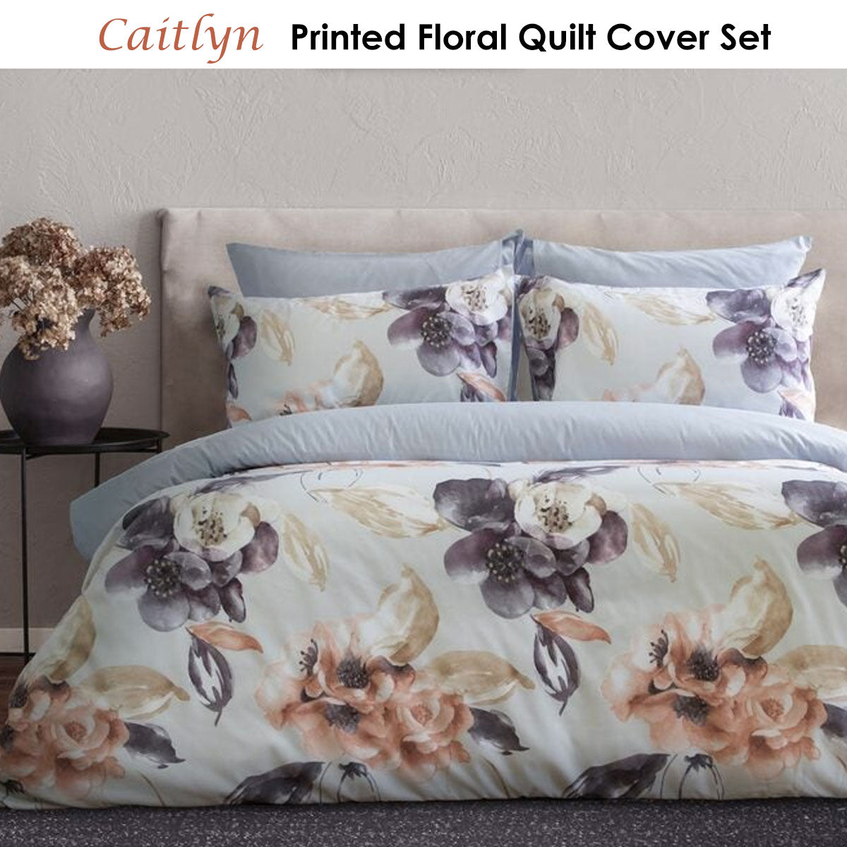 Ardor Caitlyn Printed Floral Quilt Cover Set Queen - Soft Polyester, Floral Design - SuperSaverAU - view 1