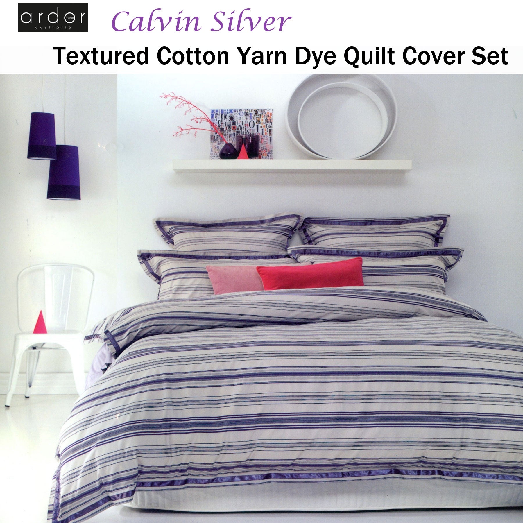 Ardor Calvin Quilt Cover Set - King, 100% Cotton, Soft Feel, Purple & Silver - SuperSaverAU - view 1