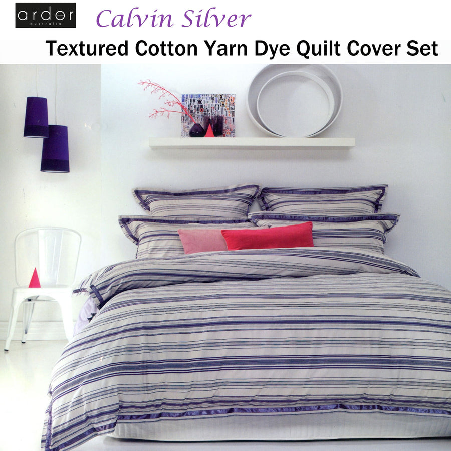 Ardor Calvin Quilt Cover Set - King, 100% Cotton, Soft Feel, Purple & Silver - SuperSaverAU - view 1