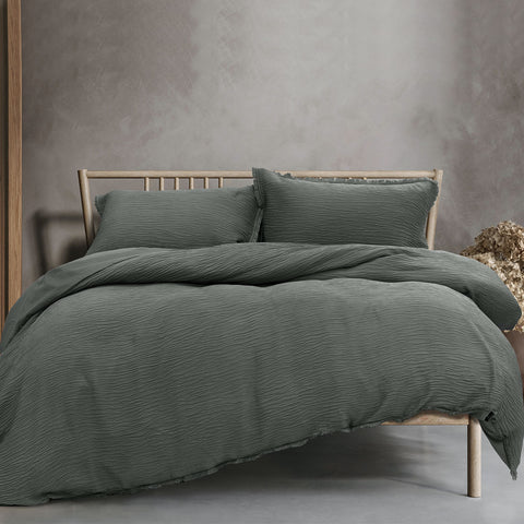 Ardor Charcoal Crinkled Texture Quilt Cover Set Queen - Textured Design - SuperSaverAU - view 1