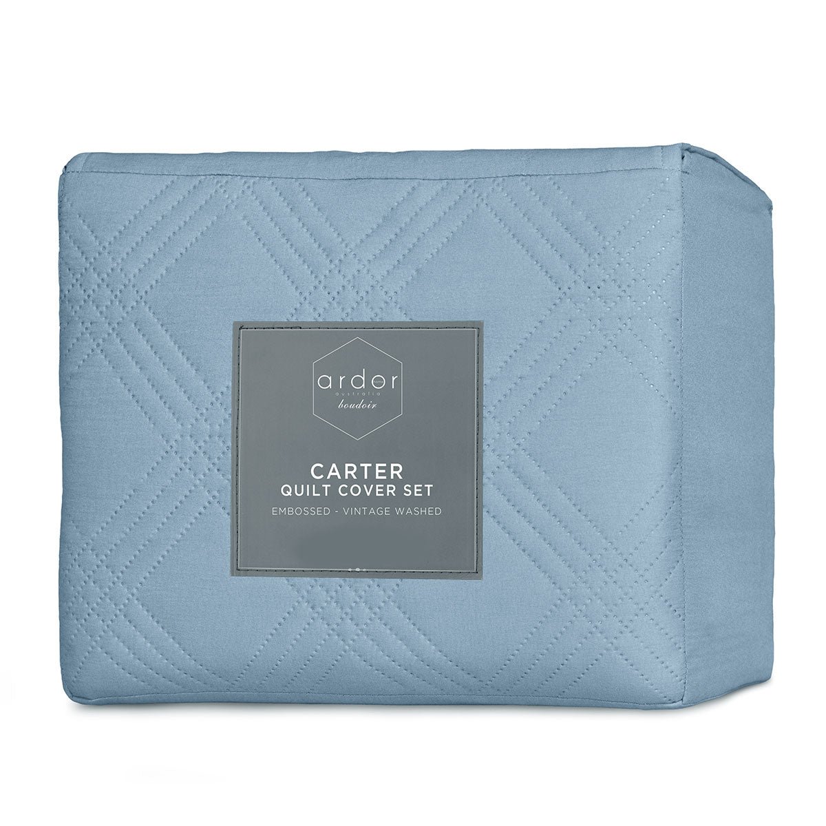 Ardor Carter Mineral Blue Embossed Geometric Quilt Cover Set – King