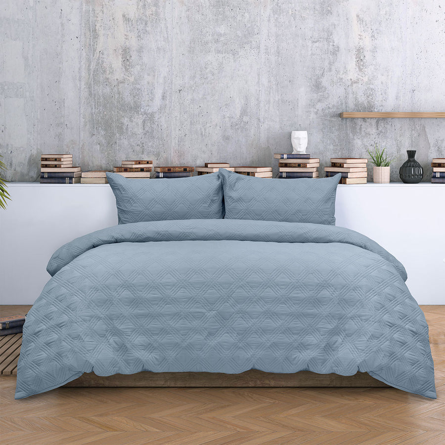 Ardor Carter Mineral Blue Embossed Geometric Quilt Cover Set – Queen