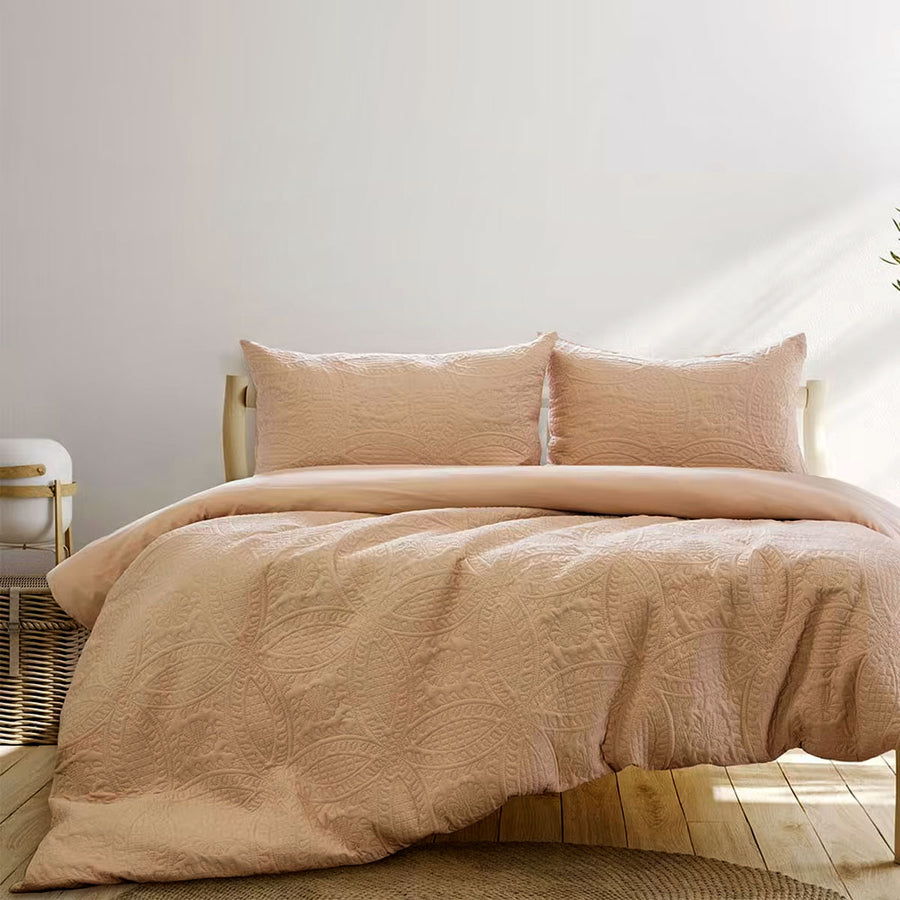 Ardor Chateau Cinnamon Quilt Cover Set Queen - Embossed Petal Pattern - SuperSaverAU - view 1