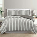 Ardor Cove Charcoal Seersucker Waffle Quilt Cover Set King - Vertical Stripes - SuperSaverAU - view 1