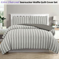 Ardor Cove Charcoal Seersucker Waffle Quilt Cover Set King - Vertical Stripes - SuperSaverAU - view 2