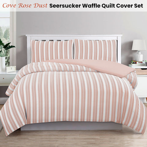 Ardor Seersucker Waffle Quilt Cover Set Queen - Cove Rose Dust (Peach) - SuperSaverAU - view 1