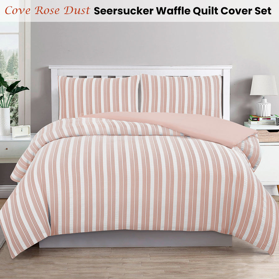 Ardor Seersucker Waffle Quilt Cover Set Queen - Cove Rose Dust (Peach) - SuperSaverAU - view 1