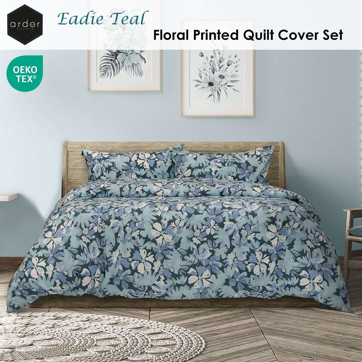 Ardor Eadie Teal Floral Quilt Cover Set – King
