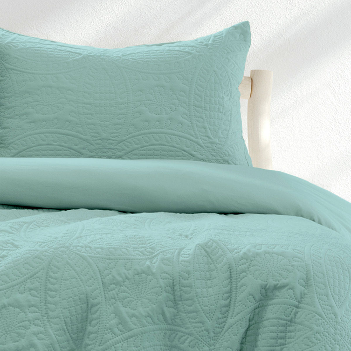 Ardor Eddison Bluestone Light Quilted Embossed Quilt Cover Set Queen - SuperSaverAU - view 1