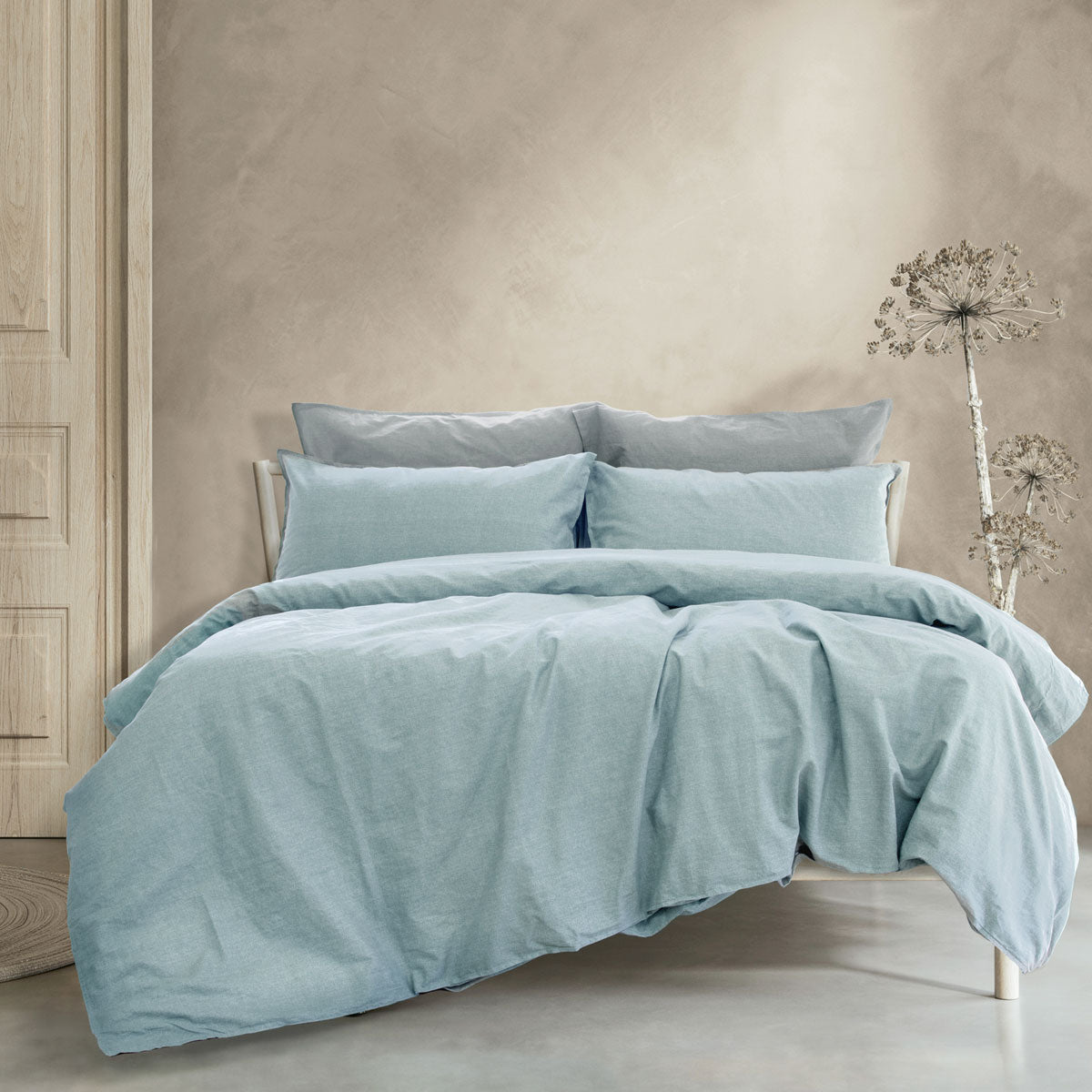 Ardor Chambray Linen Look 100% Cotton Quilt Cover Set King - Solid Colour Design - SuperSaverAU - view 1