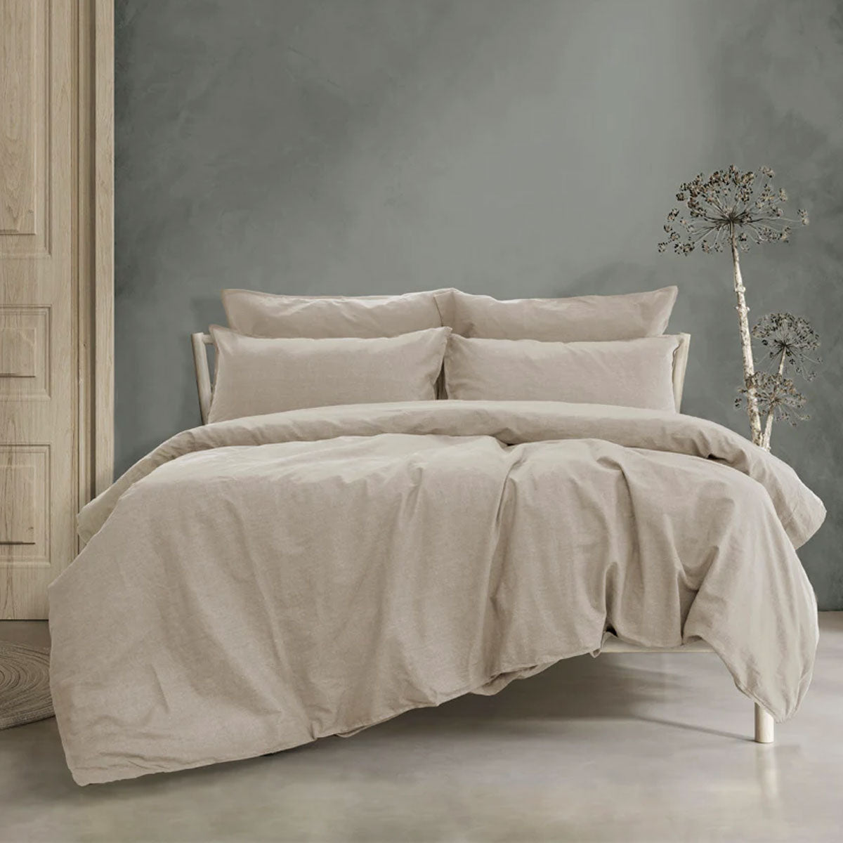 Ardor 100% Washed Cotton Quilt Cover Set - Embre Taupe Queen, Textured Design - SuperSaverAU - view 1