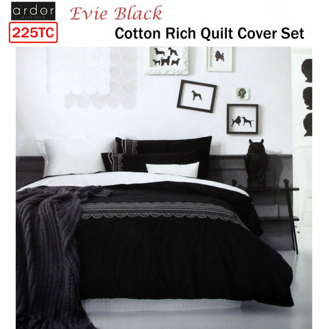 Ardor Evie Black Quilt Cover Set King - 225 Thread Count, Grosgrain Ribbon, Embroidery - SuperSaverAU - view 1