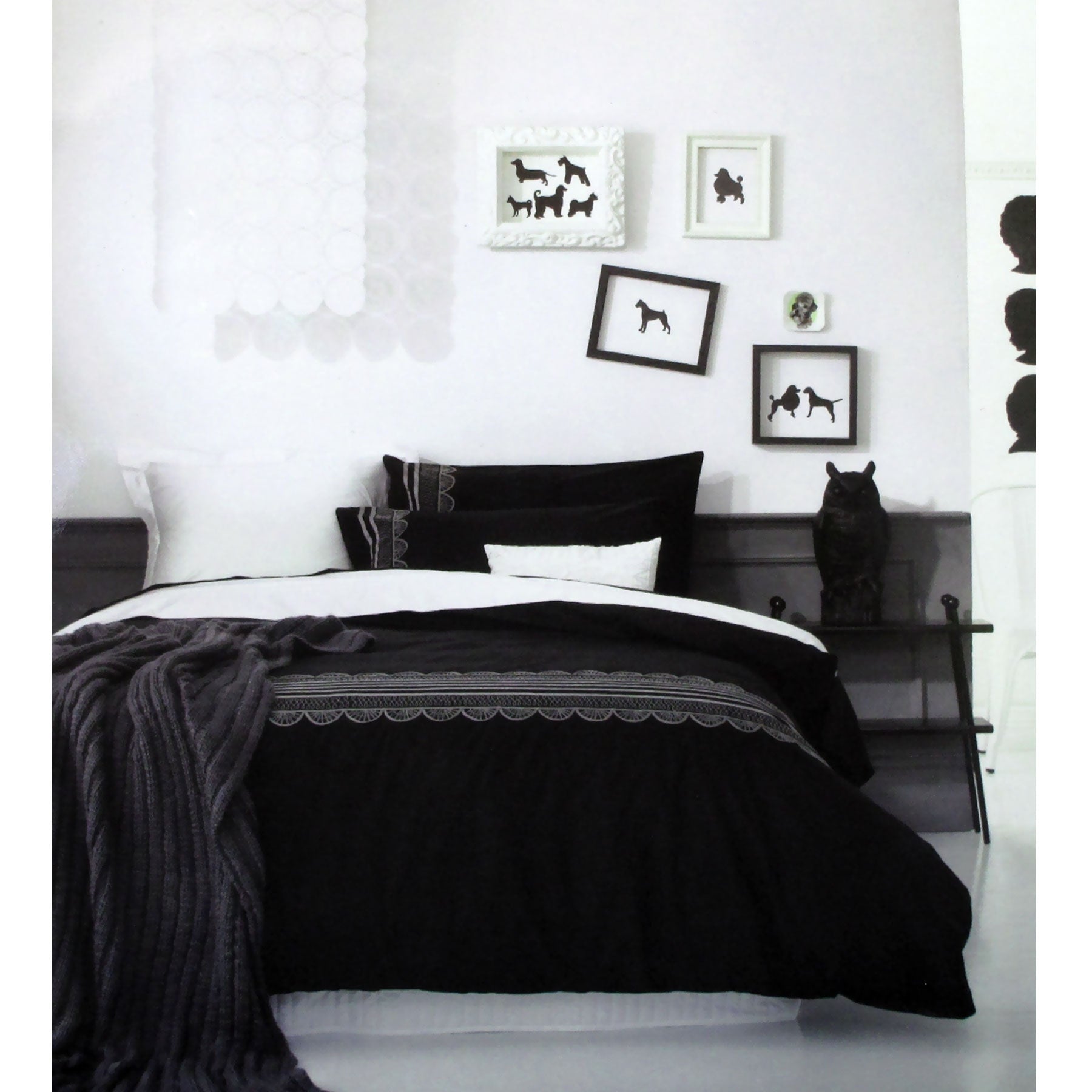 Ardor Evie Black Quilt Cover Set Queen - 225 Thread Count, Grosgrain Ribbon, Embroidery - SuperSaverAU - view 1