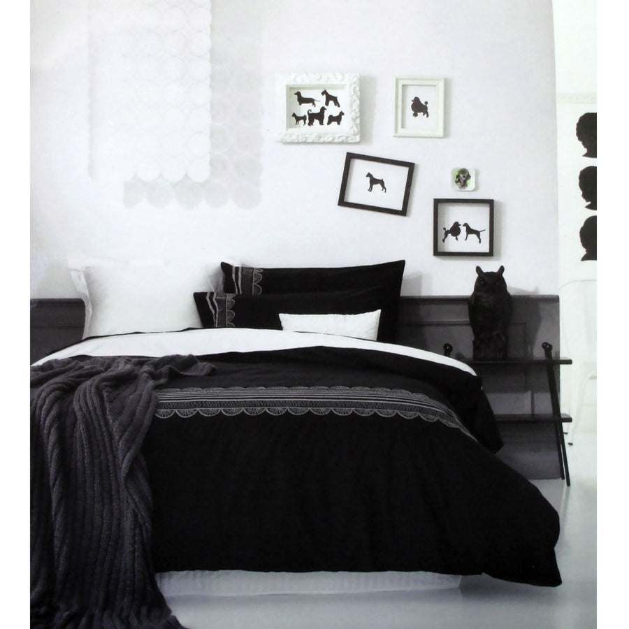 Ardor Evie Black Quilt Cover Set Queen - 225 Thread Count, Grosgrain Ribbon, Embroidery - SuperSaverAU - view 1