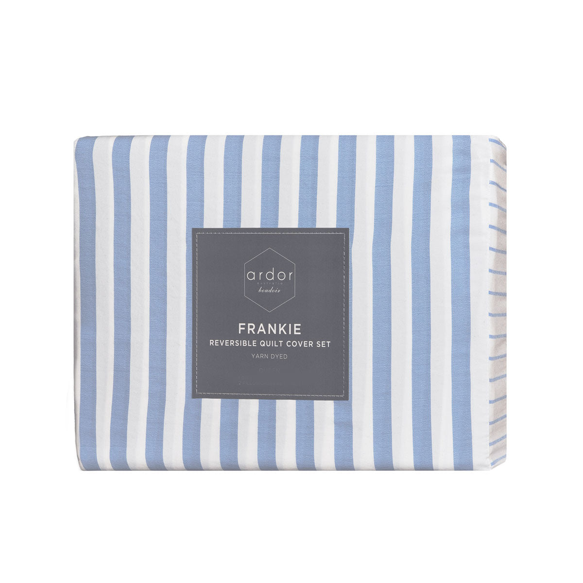 Ardor Frankie Blue Stripe Yarn Dyed Reversible Quilt Cover Set King - SuperSaverAU - view 3