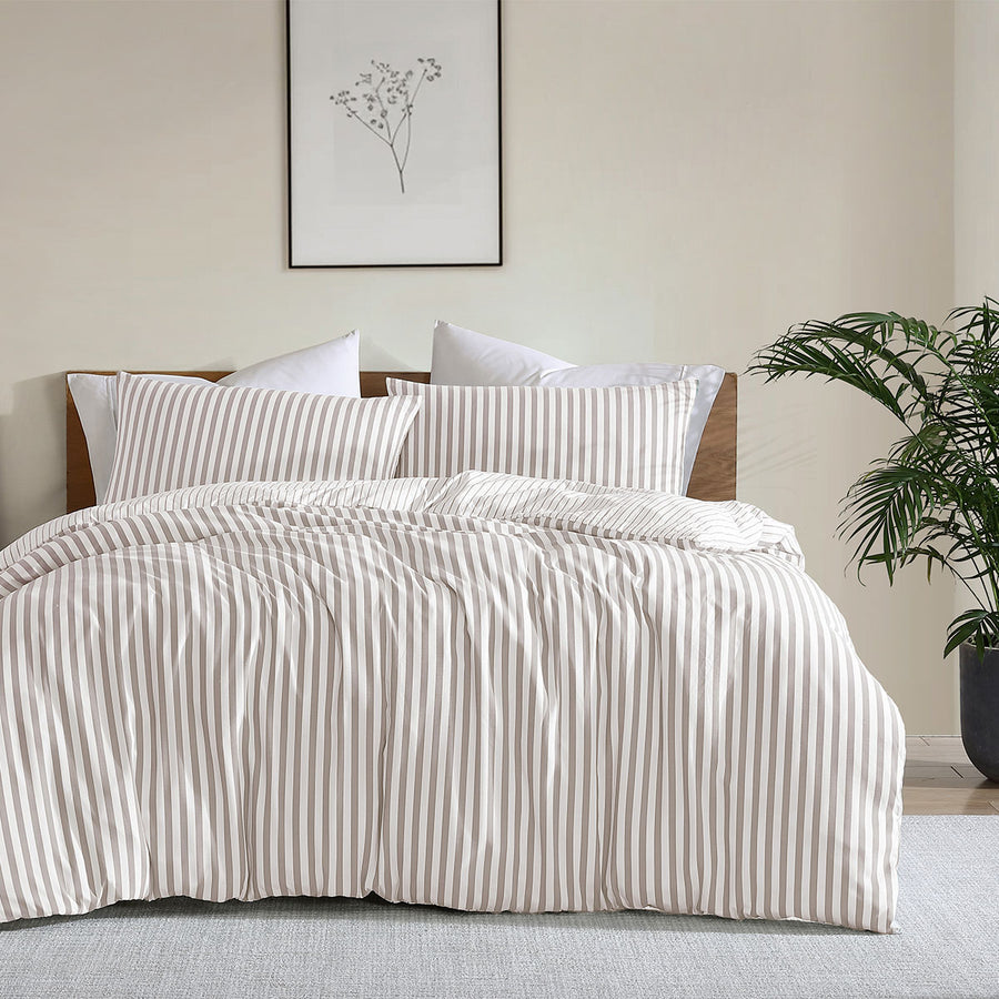 Ardor Frankie Natural Stripe Yarn Dyed Reversible Quilt Cover Set King - SuperSaverAU - view 1