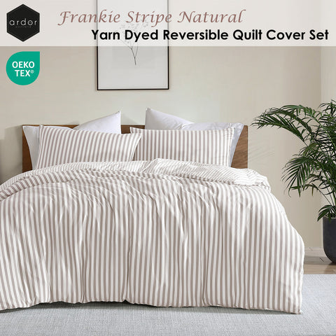Ardor Frankie Natural Stripe Yarn Dyed Reversible Quilt Cover Set Queen - SuperSaverAU - view 2