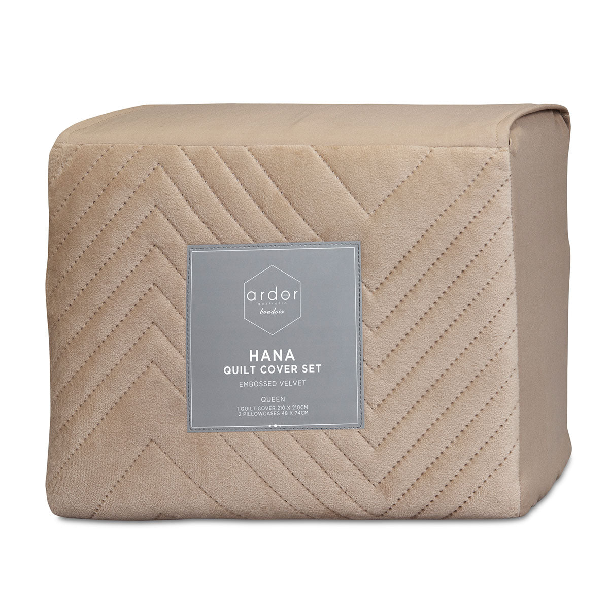 Ardor Quilt Cover Set King - Chevron Embossed Velvet, Champagne Color - SuperSaverAU - view 3