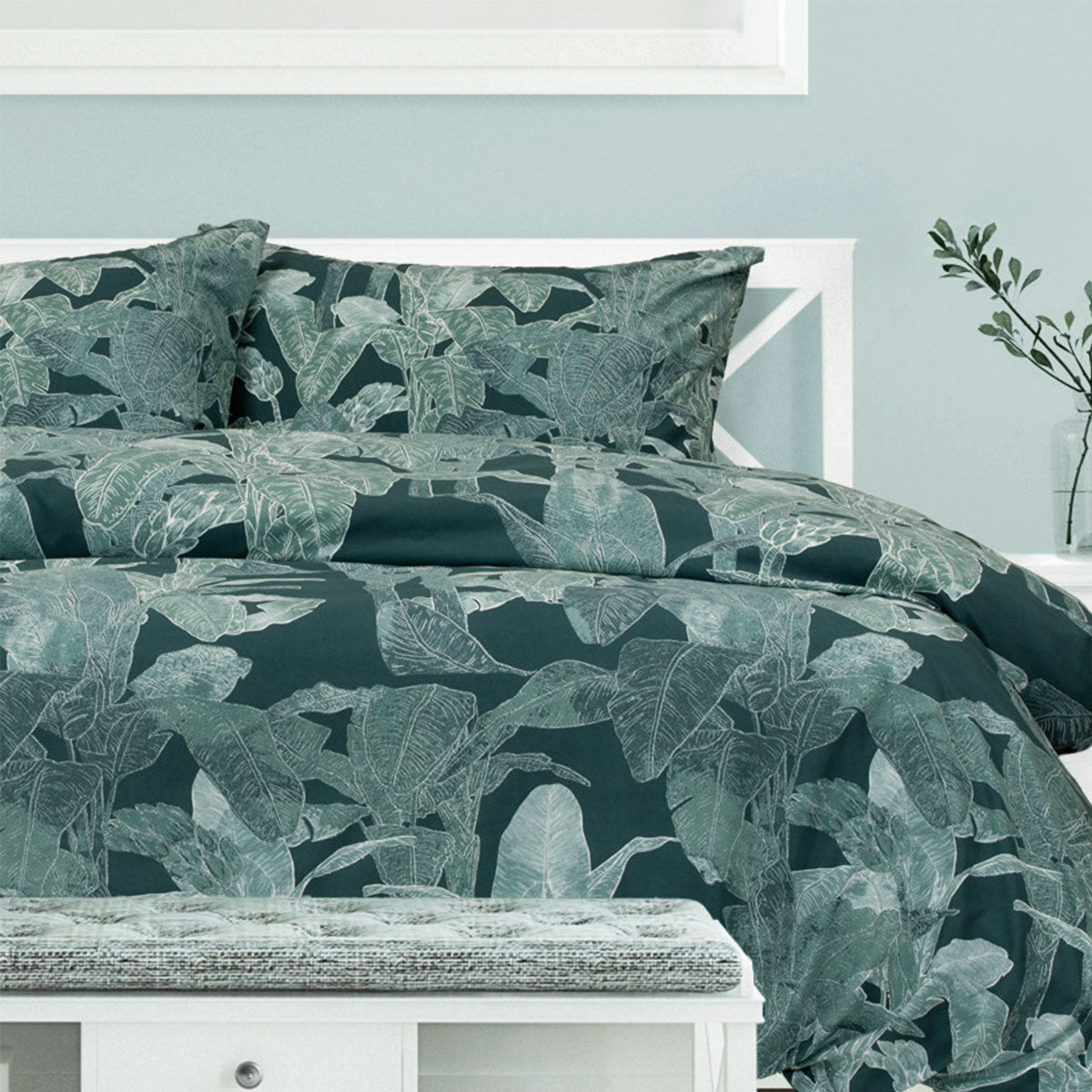 Ardor Indra Teal Palm Leaf Quilt Cover Set – King