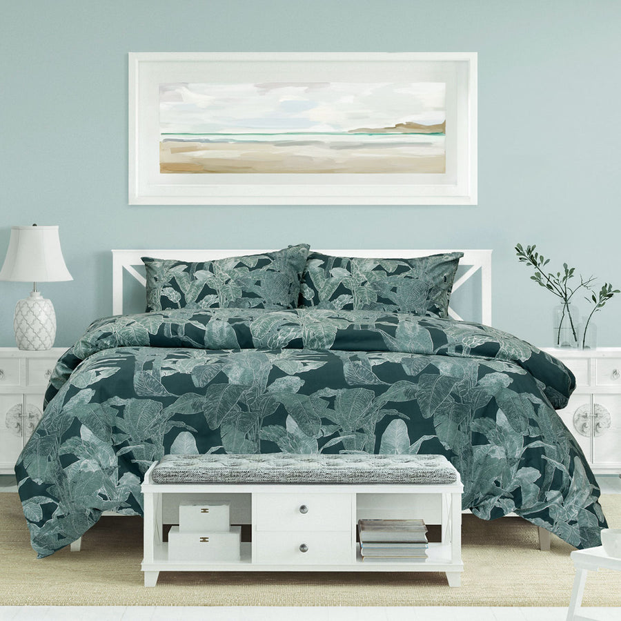 Ardor Indra Teal Palm Leaf Quilt Cover Set – Queen