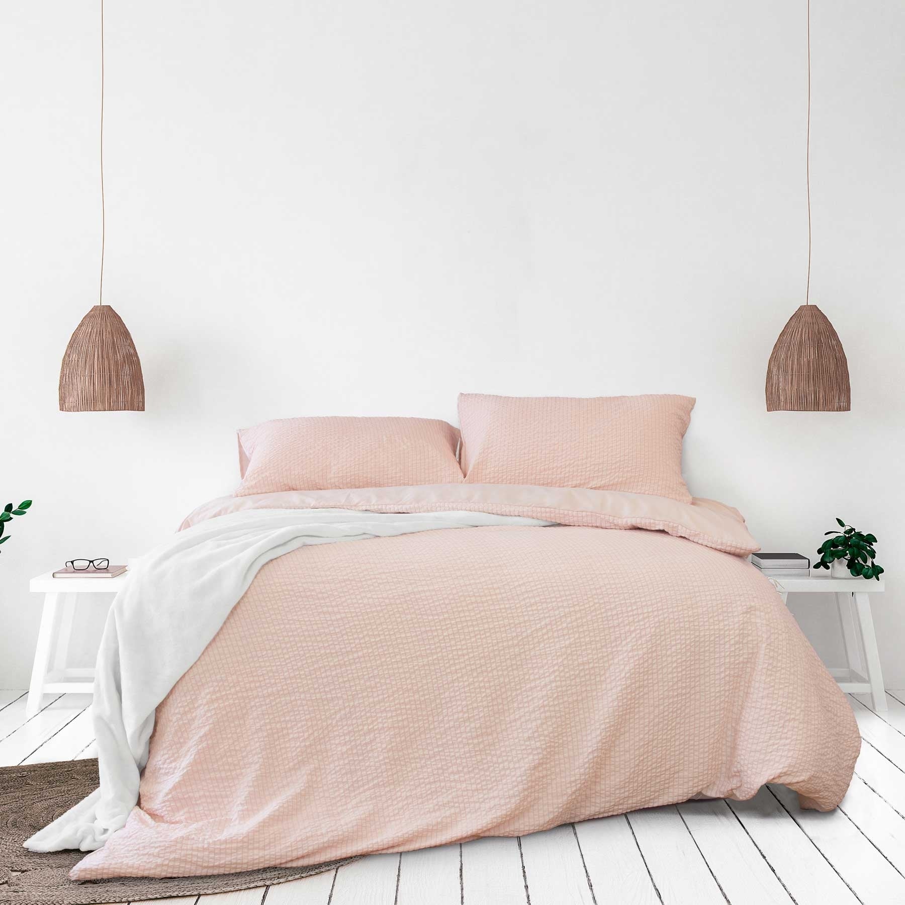 Ardor Ingrid Blush Seersucker Stripe Quilt Cover Set Double - Soft Polyester - SuperSaverAU - view 1