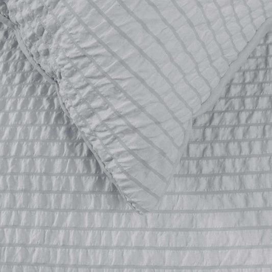 Ardor Ingrid Silver Seersucker Stripe Quilt Cover Set Double - Polyester, Ruched Design