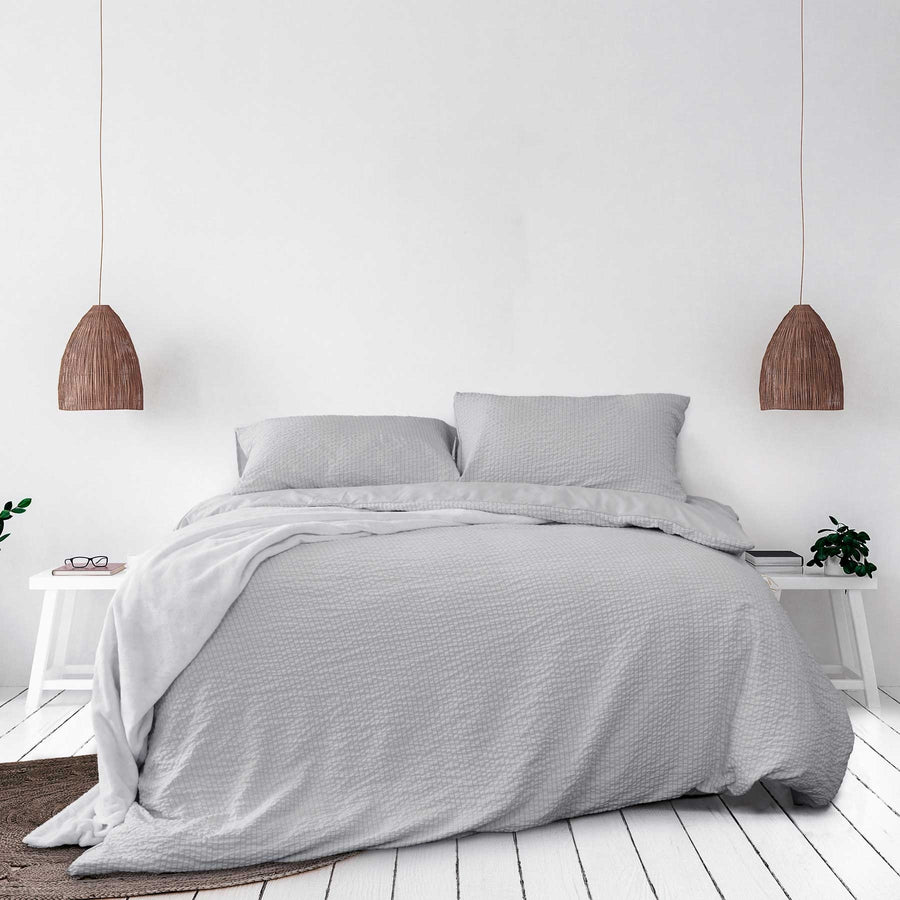 Ardor Ingrid Silver Seersucker Stripe Quilt Cover Set King - Easy Care Polyester - SuperSaverAU - view 1