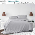 Ardor Ingrid Silver Seersucker Stripe Quilt Cover Set Queen - Ruched Design - SuperSaverAU - view 1