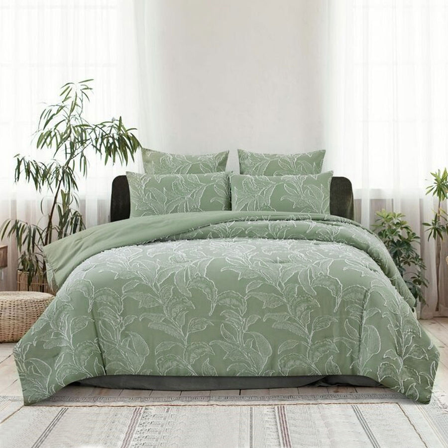 Ardor Quilt Cover Set King - Kiah Pale Olive Textured Jacquard Design - SuperSaverAU - view 1