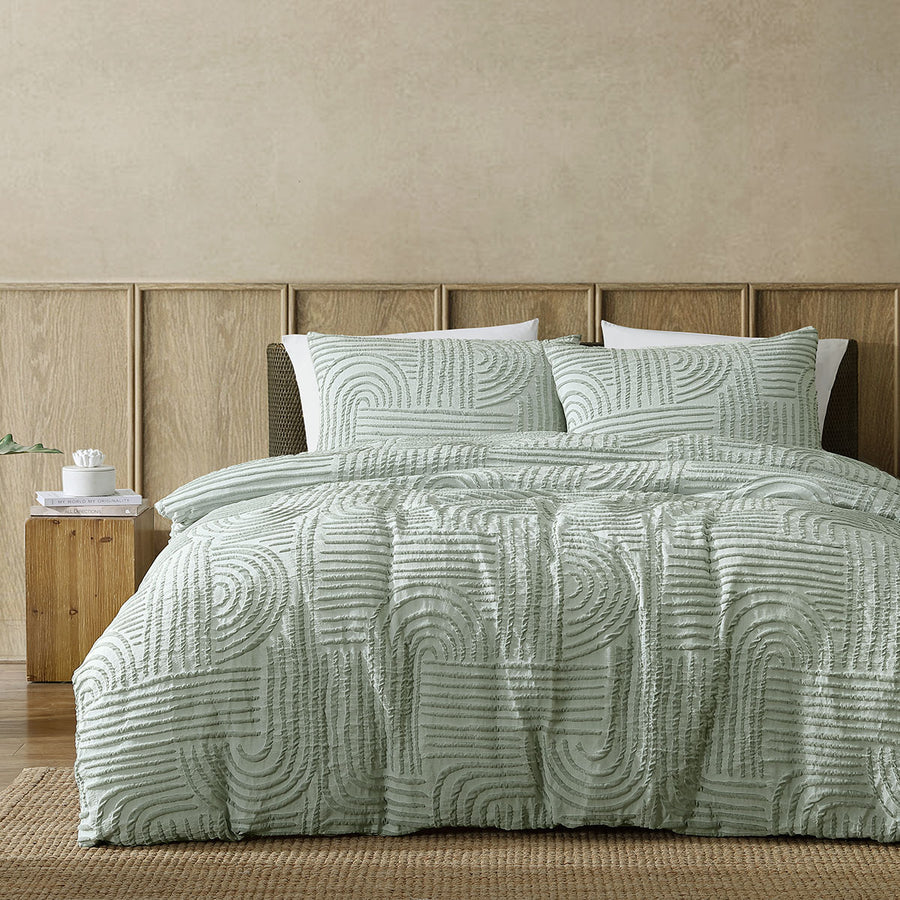 Ardor Kiewa Dusty Sage Jacquard Aztec Quilt Cover Set – King