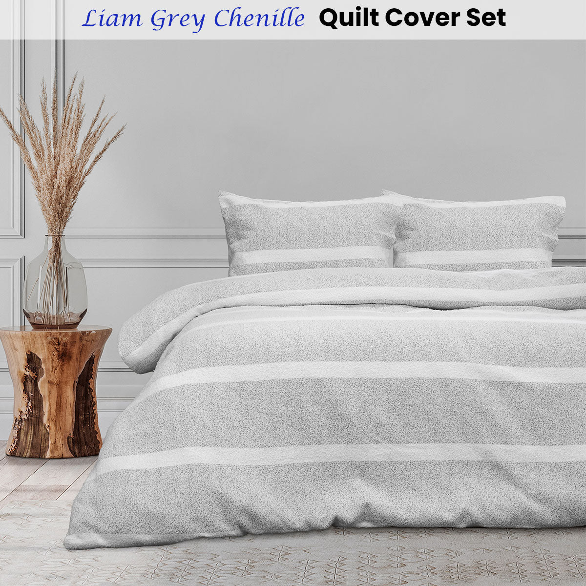 Ardor Chenille Textured Grey Quilt Cover Set King - Soft Striped Fabric - SuperSaverAU - view 2