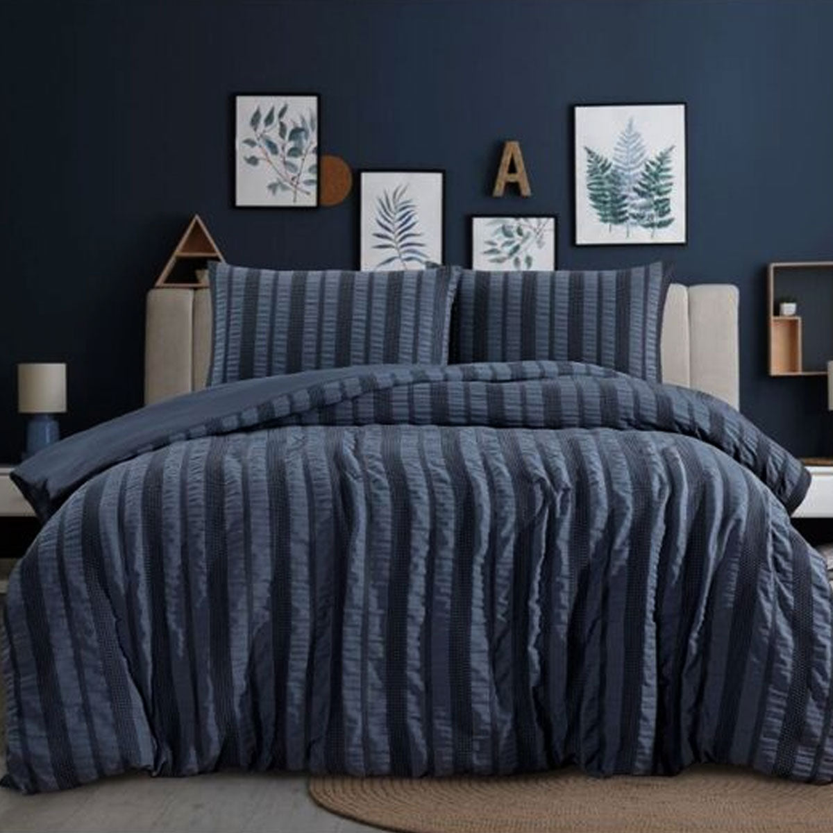Ardor Seersucker Quilt Cover Set Lisbon Indigo King - Waffle Weave, Soft Polyester - SuperSaverAU - view 1