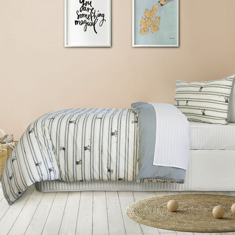 Jelly Bean Kids Logan Denim Quilt Cover Set Double - Stripes Print, Bunny Design - SuperSaverAU - view 1