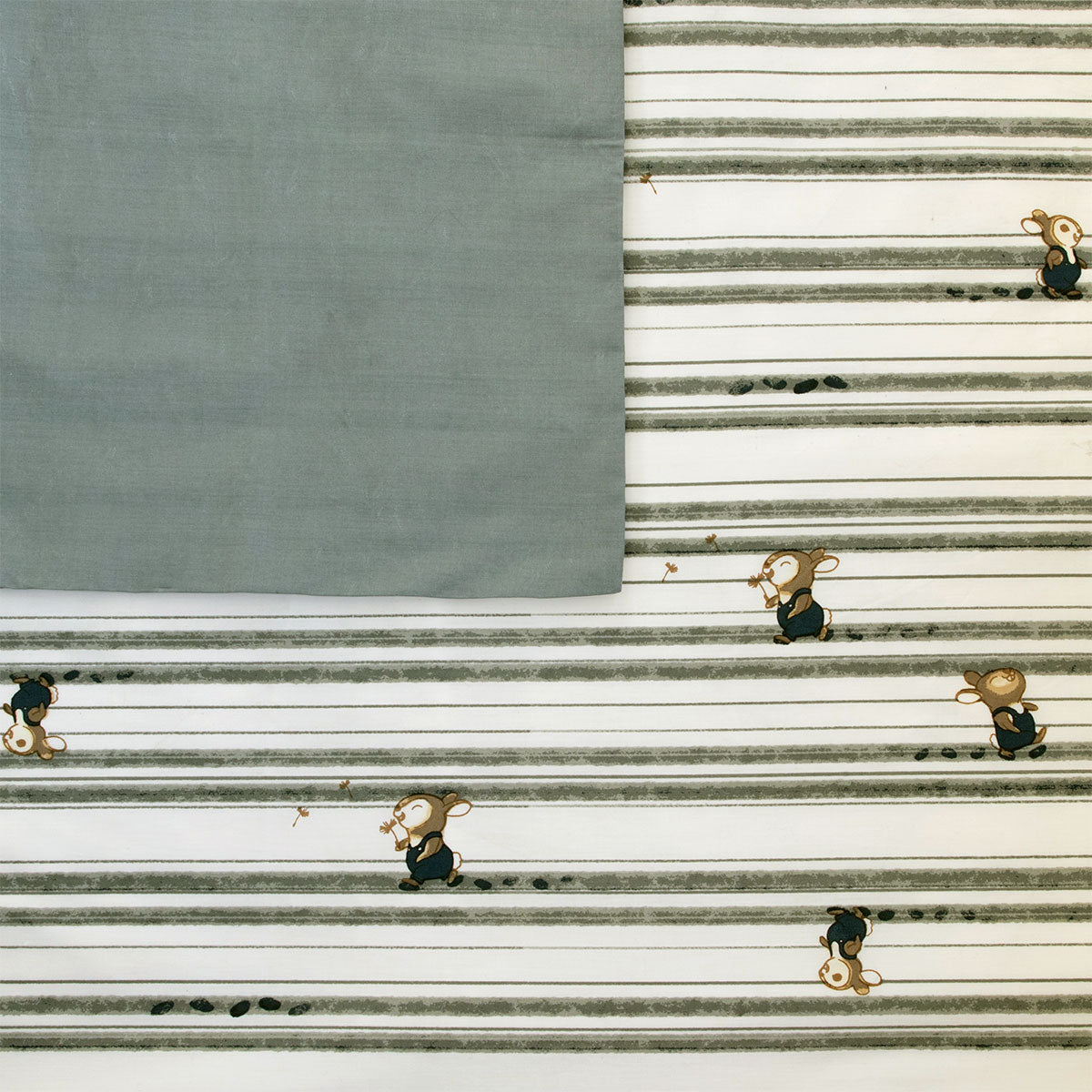 Jelly Bean Kids Logan Denim Quilt Cover Set Single - Stripes Print, Bunny Design