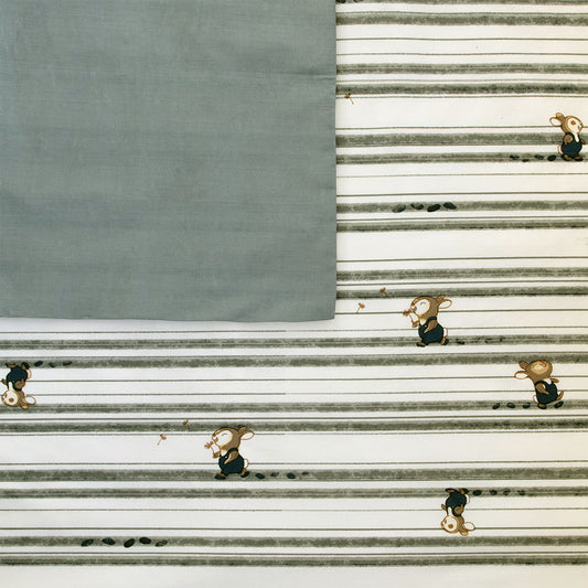 Jelly Bean Kids Logan Denim Quilt Cover Set Single - Stripes Print, Bunny Design